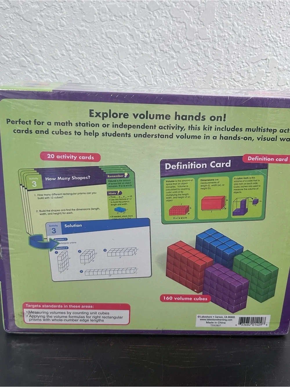 New Lakeshore Learning Build & Learn Volume Kit Grade 5 Cubes Activity Cards